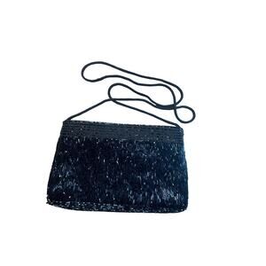 Vintage Carolyn Barton Black Beaded Evening Bag Purse – 8” x 5” – Zip Closure